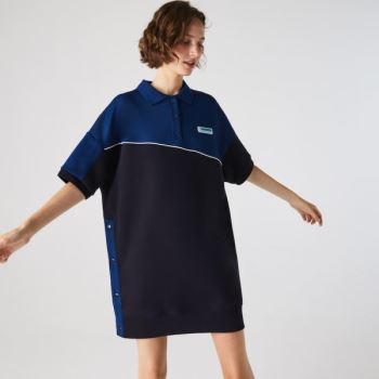 Lacoste LIVE Two-Tone Fleece And Neoprene Polo Dress - Šaty Dámské Tmavě Blankyt Blankyt / Blankyt |